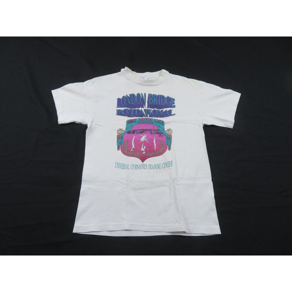 London Bridge Invitational Gymnastics White T-Shirt Sz S 90s